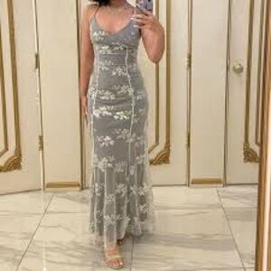 Grey Sequin Backless Prom Dress